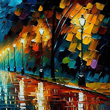 Panel jesienna alejka, latarnie w deszczu, obraz