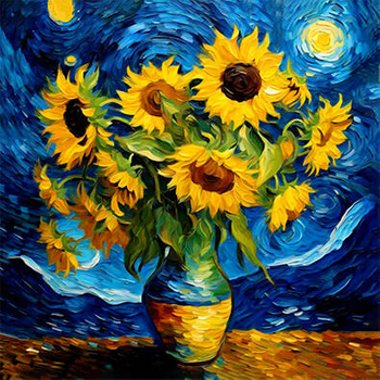 Panel kwiaty słoneczniki w gwiaździstą noc wr136