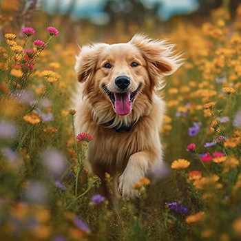 Panel pies Golden retriever na łące wd136