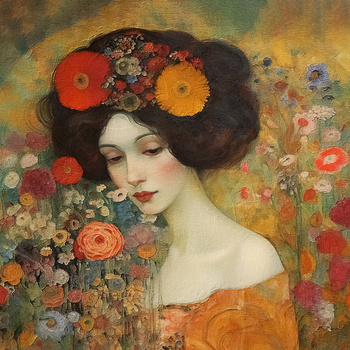 Panel kobieta w stylu Klimta w kwiatach wl111