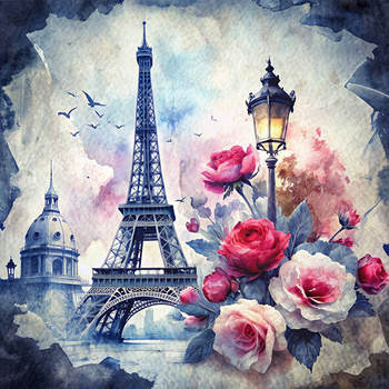 Panel Paryż wieża Eiffel i róże wtr18
