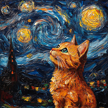 Panel rudy kot w gwieździstą noc (a la Vincent van Gogh) wk259